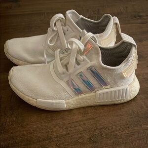 Adidas White Sneakers with Iridescent Stripes